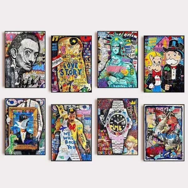 Luxury Designer Decor Graffiti Posters Banksy Style Canvas Love Kiss Richie Rich Wall Art Picitures Prints room Mona Liberty Home Decor Pain 7