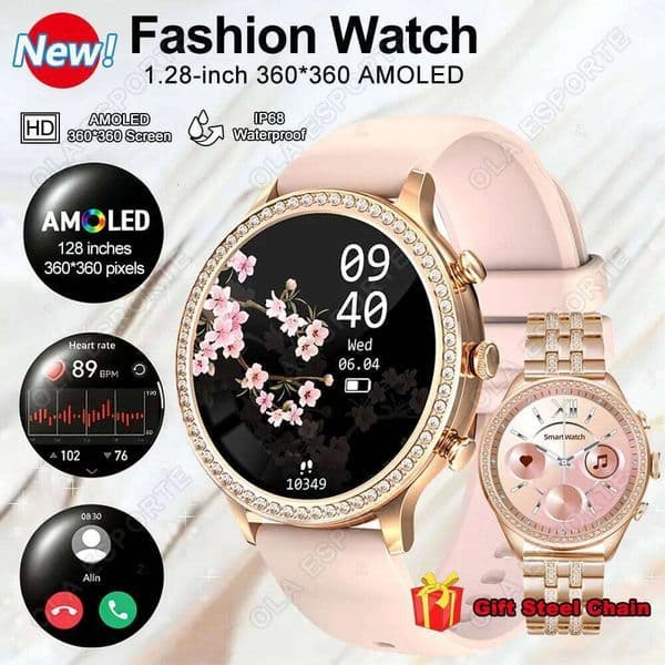 2026 Smart Watch Women AMOLED HD Screen Female Health Management Custome Watchfaces Bluetooth Calls Sports Heart Rate Monitoring J260610