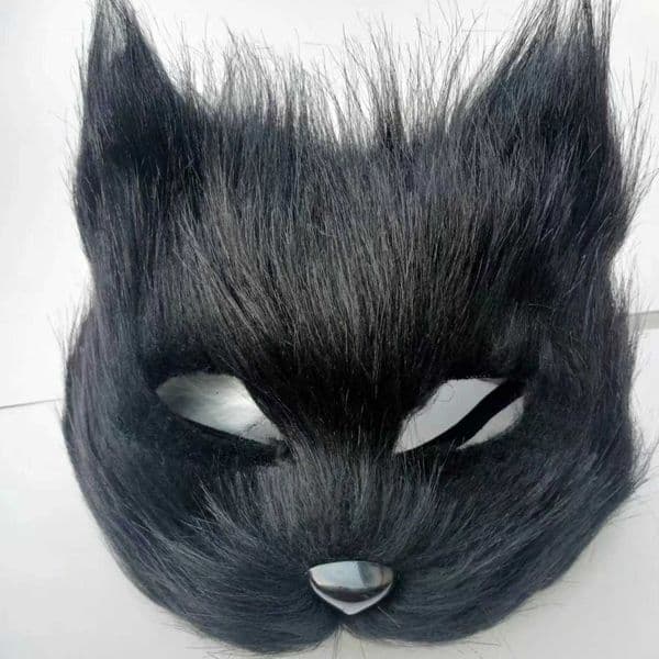 wholesale Black and white long-haired fox mask for costume parties dances plush Halloween mask decorative performance prop L260610