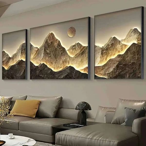 Luxury Designer Decor 3Pcs/Set Flat 2D Gold Mountains Full Moon Wall Arts room Prints Posters Classic Luxury Canvas Painting Home Decor Art 2