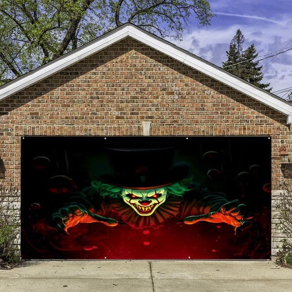 Large Scary Halloween Garage Door Banner, Spooky Skeleton Garage Door Decorations, 100D Polyester Backdrop for Outdoor Halloween Party