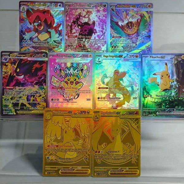 DIY Proxy PTCG English ASC Mega Gengar Dragonite Charizard Y Feraligatr Meganium Fezandipiti Froslass ex Psyduck Game Card Toy J260610