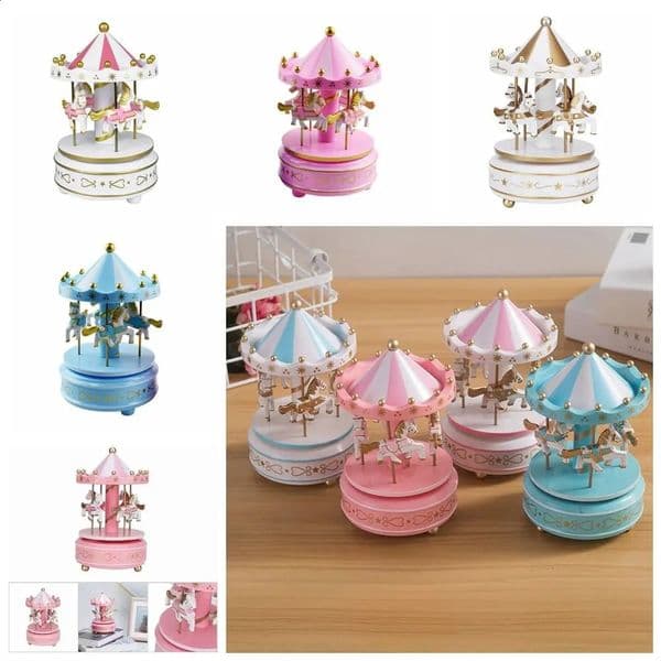 Merry-go-round Music Boxes Wooden Horse Roundabout Carousel Musical Box Plastic Christmas Gift Horse Carousel Box Home Decor 260608