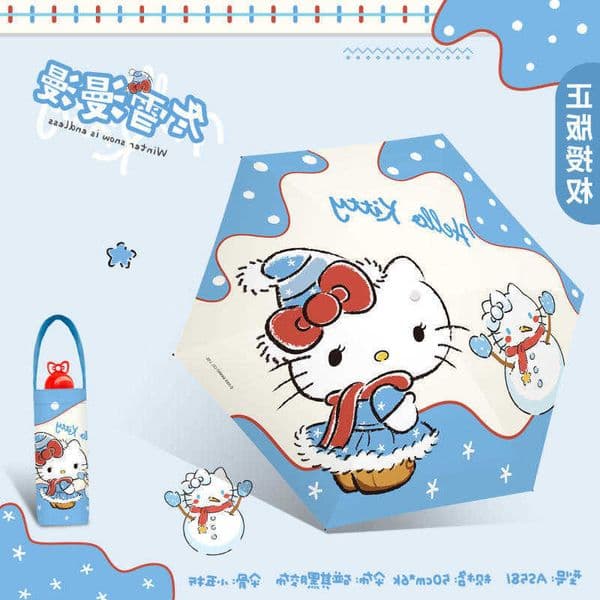 Hellokitty Kawaii Black Glue Sun Umbrella Foldable Five Fold Pocket Parasol Uv Protection Rain and Sun Dual Useportable Umbrella D260610