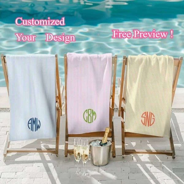 Personalized Monogram Girls Trip Striped with Name Custom Text Towel Preppy Beach 26L0610