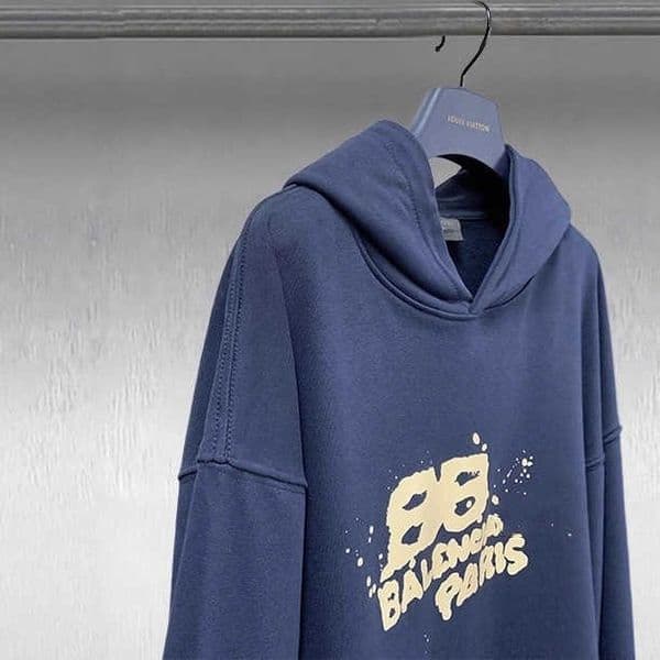 High quality designer clothing New BB hand-painted hooded sweatshirt trendy brand navy blue loose-fitting casual sports jacket