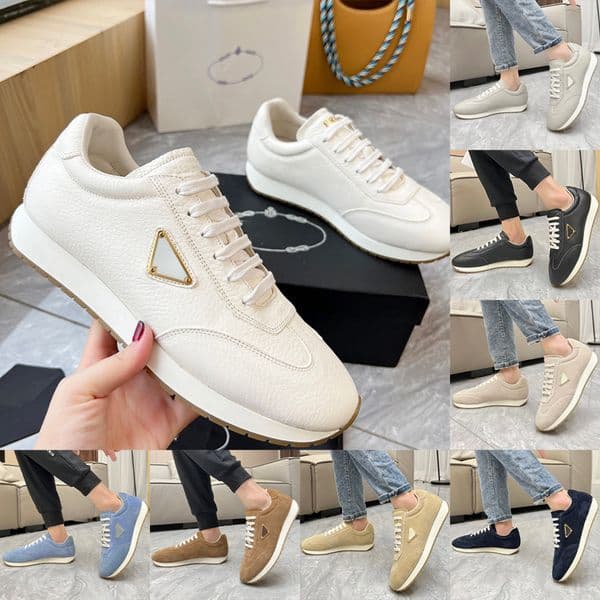 Designer Sport Outdoor Mens Shoes Rank Suede Leather Sneakers football With Enamel Triangle Metal Outdoor Versatile Comfortable Trainers Eur 38-46 High Qualit 32