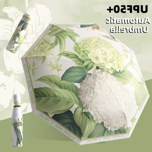 Vinyl UPF50 Automatic Floral Umbrella Foldable UV Protection Sun Rain Dual Use Outdoor Parasol D260610
