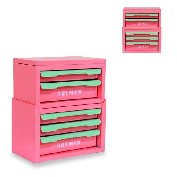 Drawer-style desktop box, office workstation organizing magic tool, desk stationery rack, cosmetic storage cabinet--{Pink-green color, 2+3 layers}