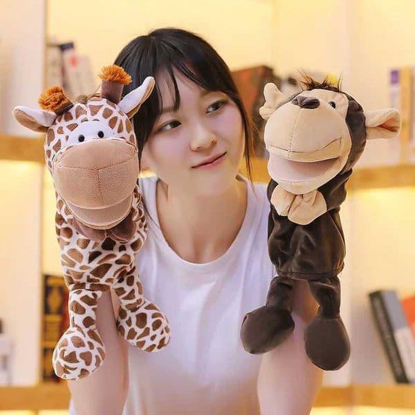 35cm Cartoon Animal Hand Puppet Parent-child Game Doll Cartoon Animal Lion Elephant Pig Appease Toys Birthday Gifts L260610D700