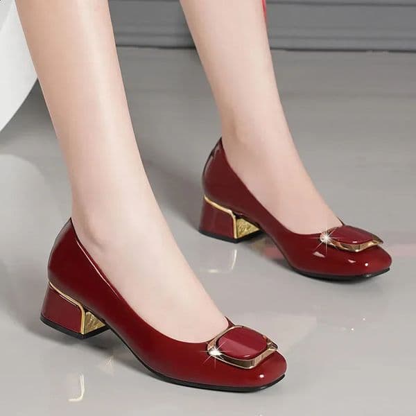 Women Cool Light Weight Wine Red Spring Summer Slip on Square Heel Shoes Lady Classic Black Office Heels Beige el Work A146 260610