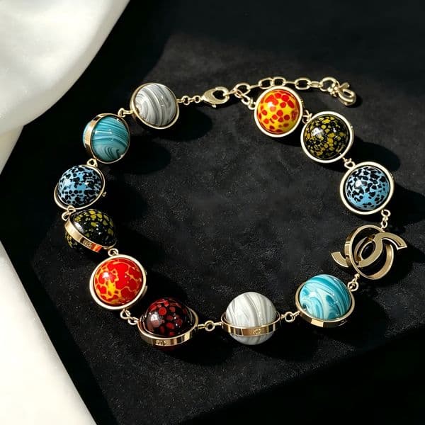 26SS PAIRS Colorful Glazed Bead Necklace for Women Fashion Planet Choker Exquisite Light Luxury Trendy Brand Short Neck Chain Fashion Jewelry Accessories Gift