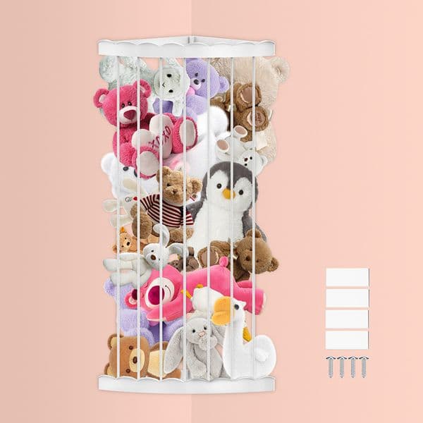 Corner Stuffed Animal Storage Organizer, Adjustable Height PP Wall Mount Plush Toy Holder with 2 Installation Ways for Kids Nursery Bedroom