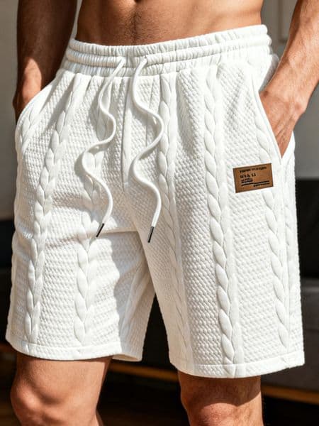 Mens White Drawstring Casual Shorts Summer Loose Breathable 5 Inch Shorts 260610