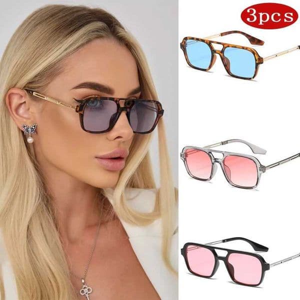 Hiking 3pcs Vintage Double Bridges Square Anti Light Glasses Women Fashion Pink Gradient Eyewear Trending Hollow Metal Shades C260609