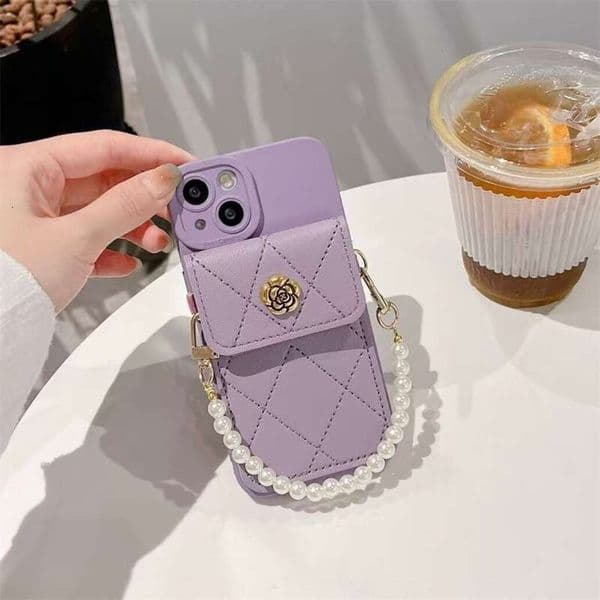 2026 New New Compatible With Outdoor 17 outdoor Camellia Card Holder Case 16 Pro Max Pearl Bracelet Crossbody Strap Free Shipping Shipping 32