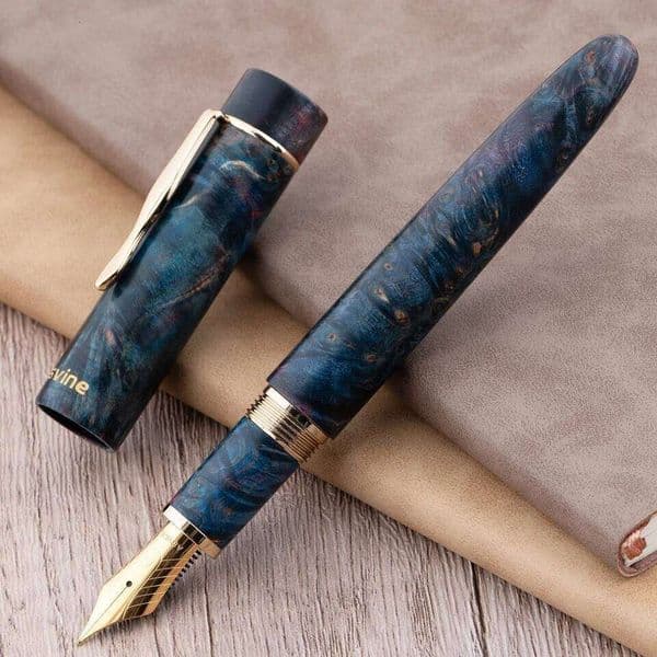 Asvine C2000 Stabilized Wood Fountain NO.8 EF/F/M/Stub 1.1 Nib, Dark Blue-Red Handcraft Large Size Writing Pen 26Y0610