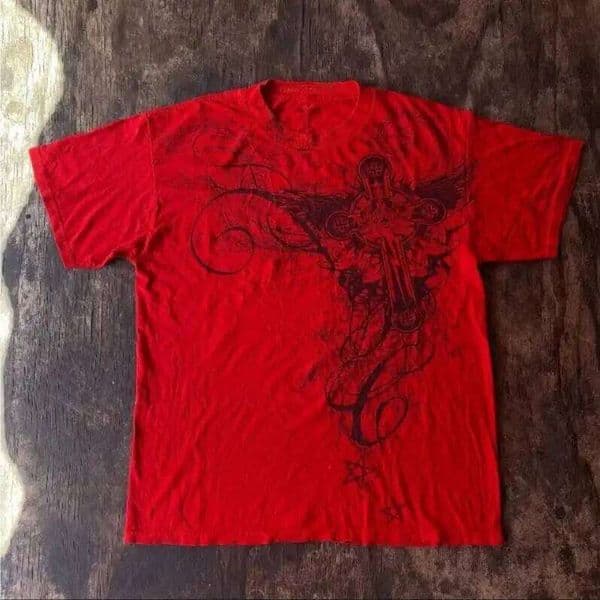 Red Print T Shirt Men Harajuku Streetwear Hip Hop Gothic Popular Y2K Short Sleeve T-shirt W260610