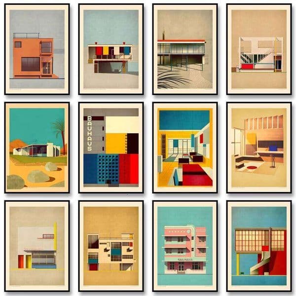 Vintage Bauhaus Residential Composition Poster Print Classic Canvas Painting Abstract Wall Art Picture for Home Decoration 26L0610