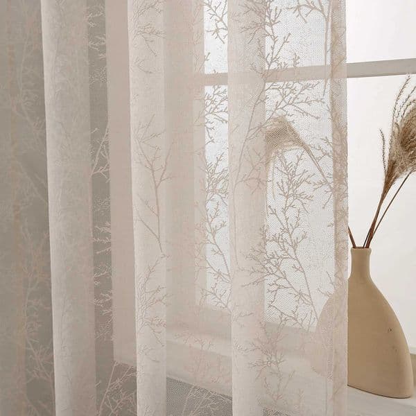 Sheer Curtains White French tree Sheer Curtains Beige Linen Textured Curtains 84 Inch Long 1 Panels for Living Room L2606104ILN