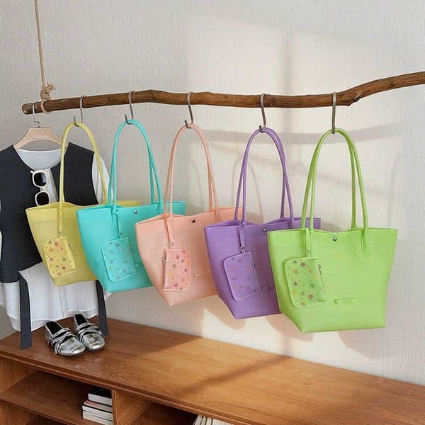 Color Pvc Jelly Buns Candy Beach Bags for Women Luxury Designer Handbag and Purse New Summer Casual Vacation Underarm ShoulderR260610