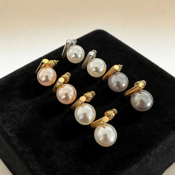 Designer Luxury Baroque Pearl Stud Earrings in Gold Tone Minimalist Modern Jewelry for Women 061026