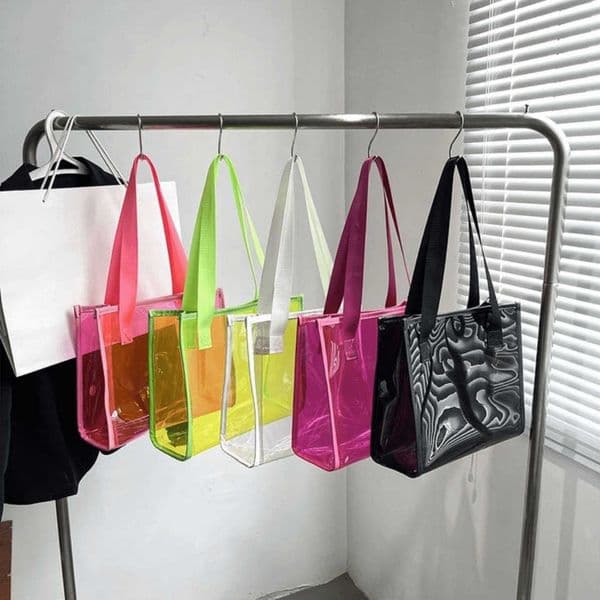 Candy Handbag Square Color Transparent Jelly Color Waterproof Shoulder Bag Korean Style Large Capacity PVC Tote Bag SummerR260610