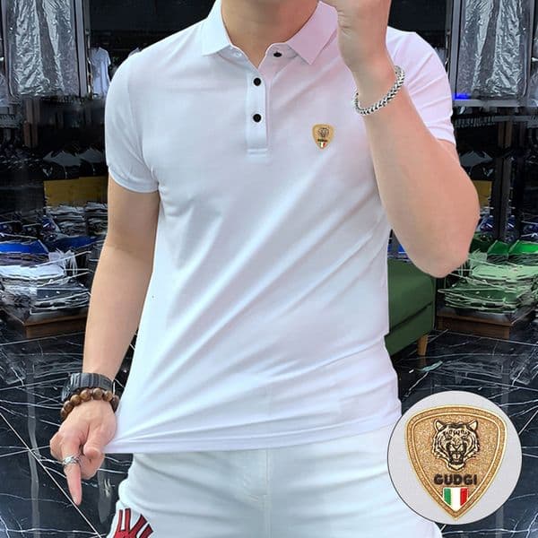 Trendy Men's Short Sleeved Ice Silk Pearl Cotton Lapel Designer Polo Shirt Luxurious Business Versatile Half Sleeved Comfortable Breathable T-shirt Free Shipping