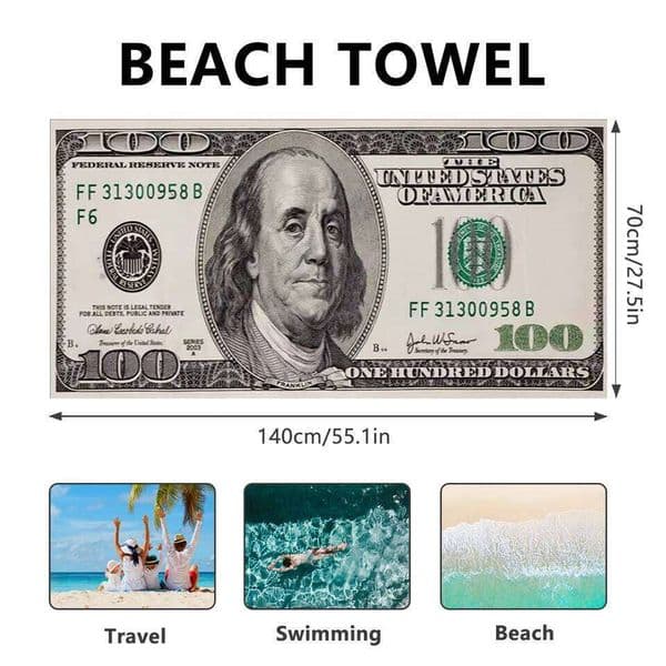 70x140cm European and American dollar beach digital printed large bath towels, ultra-fine fiber absorbent towels 26Y0610