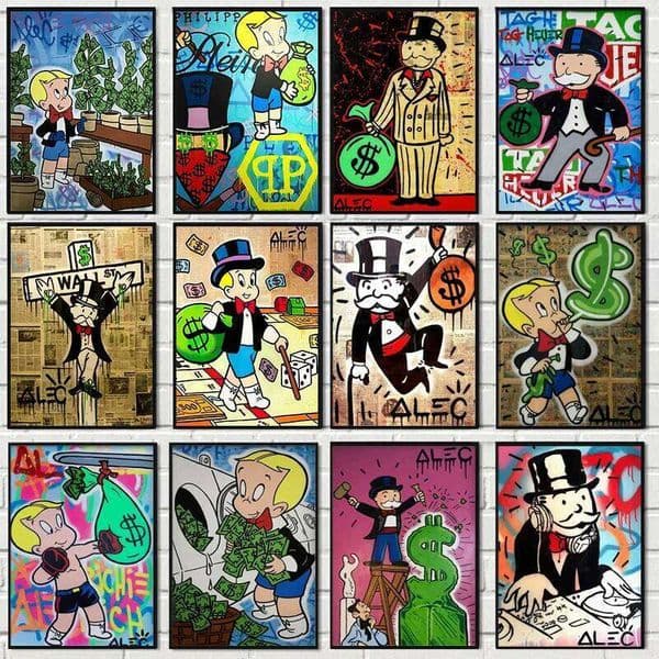 Graffiti Alec Monopoly Poster and Print Street Wall Canvas Paintings Rich Man Money Pop Art Picture for Home Decoration 26L0610