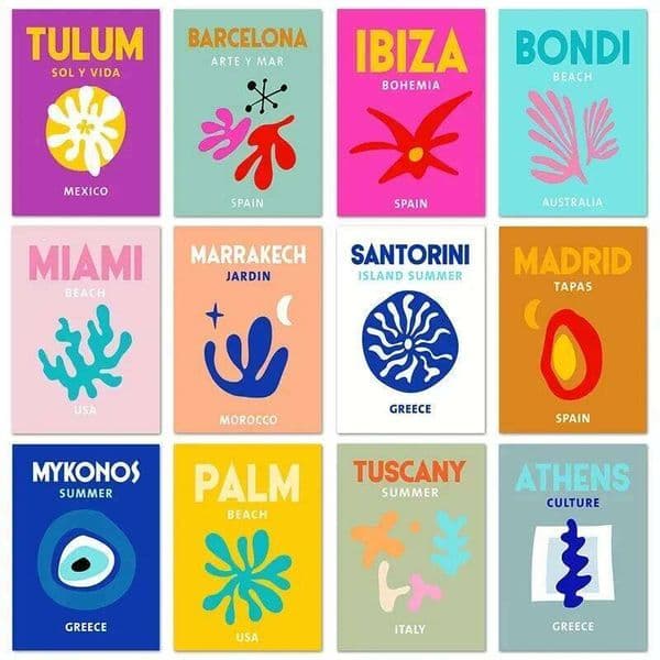 Ibiza Mykonos Tulum Tuscany Athens Madrid Wall Art Nordic Posters and Prints Canvas Painting Pictures for Living Room Home De 26L0610