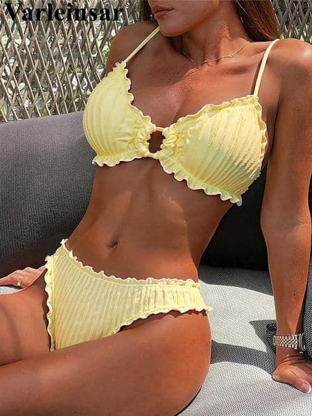 WrinkledCrinkled Frilled Bikini Female Swimsuit Women Swimwear Two-pieces Bikini set Brazilian Bather Bathing Suit Swim V8053 Z260609