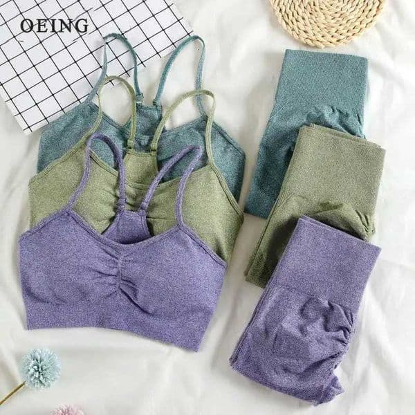 2 Piece Seamless Set Sports Tracksuit Women Gym Two Piece Set Clothing Fashion Fitness Suits Outfit Bra Leggings Sportswear T260610
