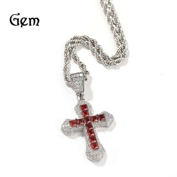 2026 Hip Hop Blue Zircon Cross Necklace, Iced Out Punk Sweater Chain, Heavy Craft Fashion Versatile Jewelry For Men Party Street