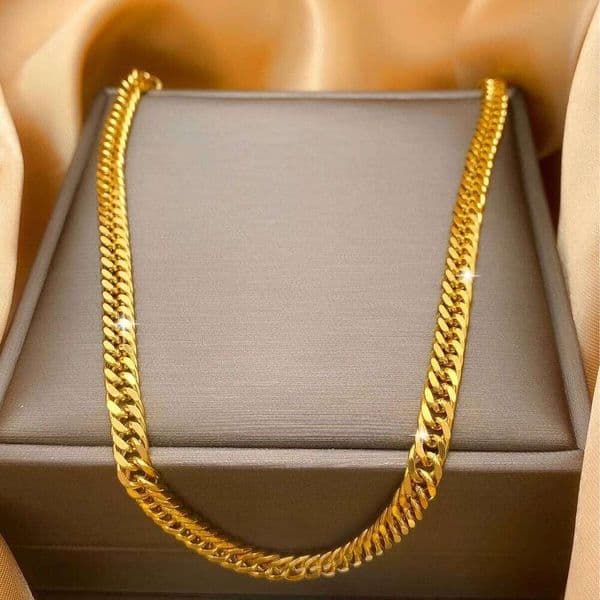 Luxury 24K 9999 Pure Gold real gold Men's Fashion Hip Hop Double Button Chain Cuban Necklace W260610