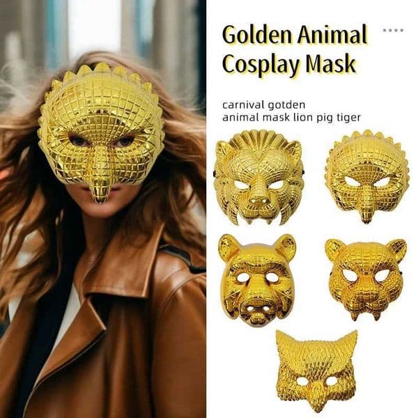 Plastic Animal Golden Leopard Face Cover with Adjustable Elastic Bands Halloween Costume Cosplay Mask Costume Accessories L260610