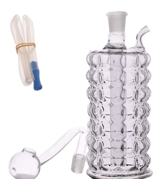 Portable Mini Travel Clear 10mm female glass oil burner pipe Creative Water bong hooakh With smoking oil banger bowl and silicone straw hose