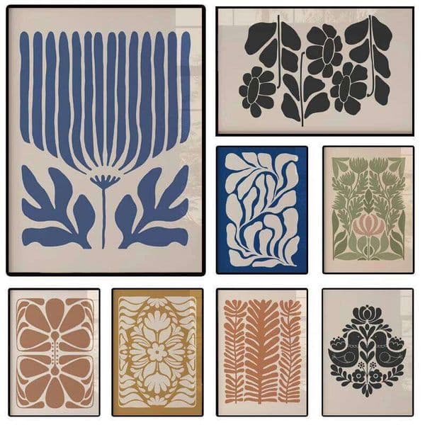 Minimalist Floral Line Print Mid Century Abstract Botanical Bohemian Canvas Painting Warm and Beautiful Home Room Office Decor 26L0611