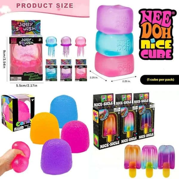 Needoh nice cube Fuzz Ball Stress Reliever Fidget Tool Jelly Squeezing Toy Jellyfish Shape Swinging Tentacles Bring Sensory Fun Parent Child Interactive