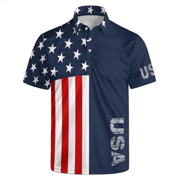 Fashion USA Flag Pattern Polo Shirt For Men 3D Print Short Sleeves T-shirt Street Summer Button Loose Lapel T Shirts 260609