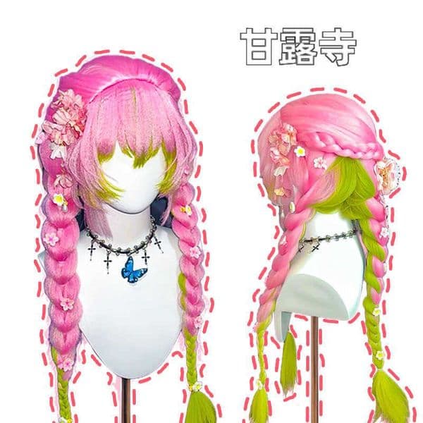 Demon Slayer Kimetsu no Yaiba Kanroji Mitsuri Cosplay Wig Gradient Thickened Braided Style Full Wig CosplayL260611