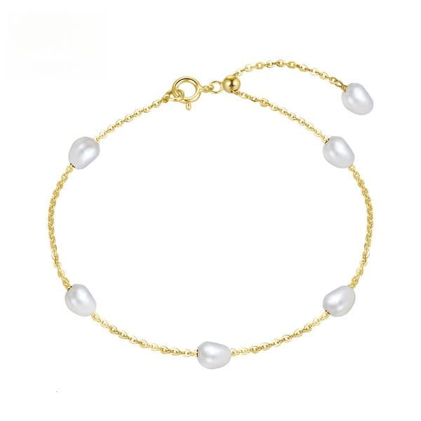 Bgpb08 925 Sterling Silver 14K Gold Adjustable With Irregular Freshwater Pearls, AAA Selected Pearl Bracelet