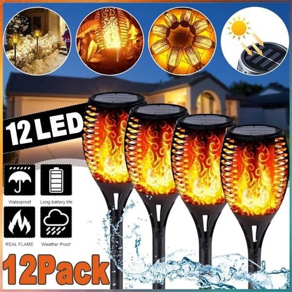 1-12PCS 12LED Solar Flame Torch Light Flickering Light Waterproof Garden Decoration Outdoor Lawn Path Yard Patio Floor Lamp 260608