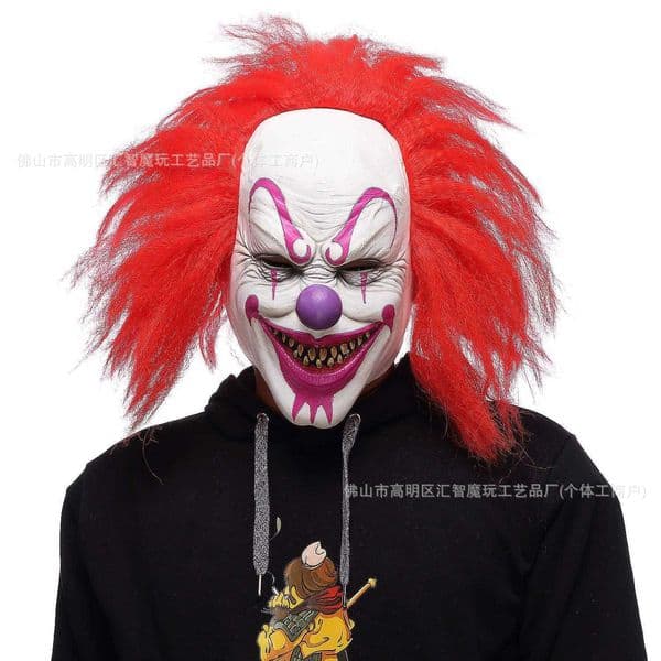 Halloween Clown Red Hair Wigs Revival Mask with Terrifying and Quirky Latex Headgear COS New Arrival L260611