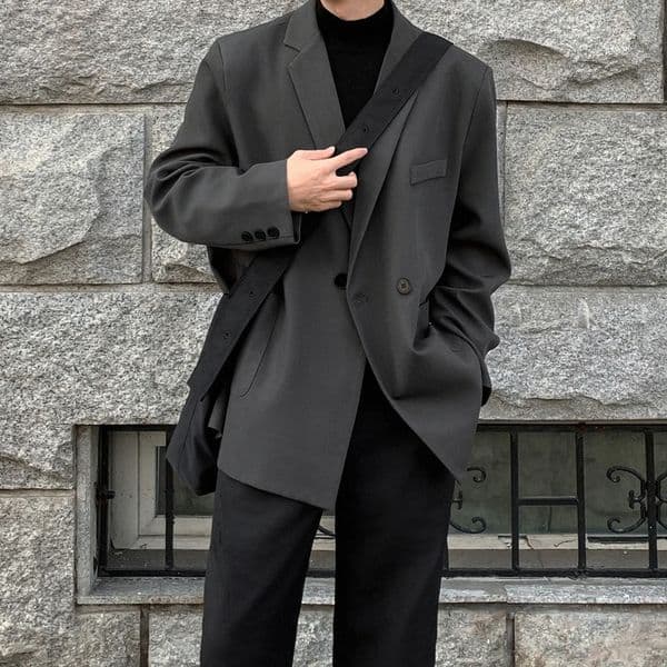 Spring Summer Men Formal Blazers Korean Fashion Loose Casual Dress Jacket Harajuku Social Suit Clothing 260609