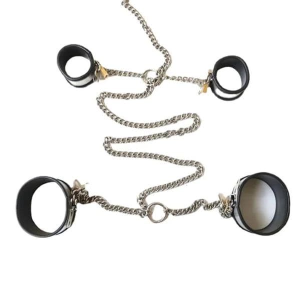 2026 New Chastity Devices 4 Piece Sets adult toys Stainless Steel Bondage Chain Neck Collar Handcuffs Fetter Wrist Ankle Cuffs Waistbelt Adults Bdsm Adult Toy 06A
