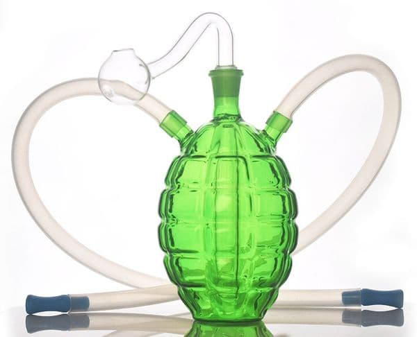 Wholesale Grenade Green Colorful glass oil burner pipe 10mm Female Creative Thick heady Water bong hooakh With smoking oil banger bowl and two silicone hose