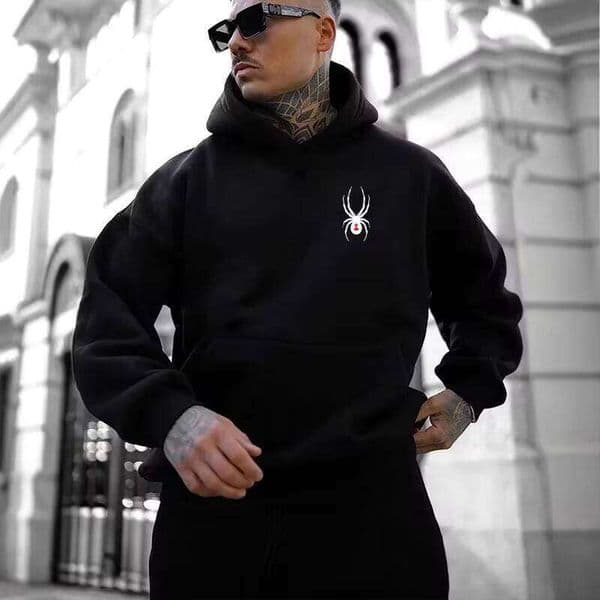 New Autumn And Winter Spider Print Men's Casual Hoodie Fashionable Harajuku Unisex Outdoor Sports Street Pullover W260611