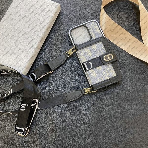 iphone 17 pro max case Phone Case Designer Leather printing Metal letters iPhone 17-11 Pro Max Wallet Case - Genuine Leather Card Holder with Crossbody Strap & Lanyard