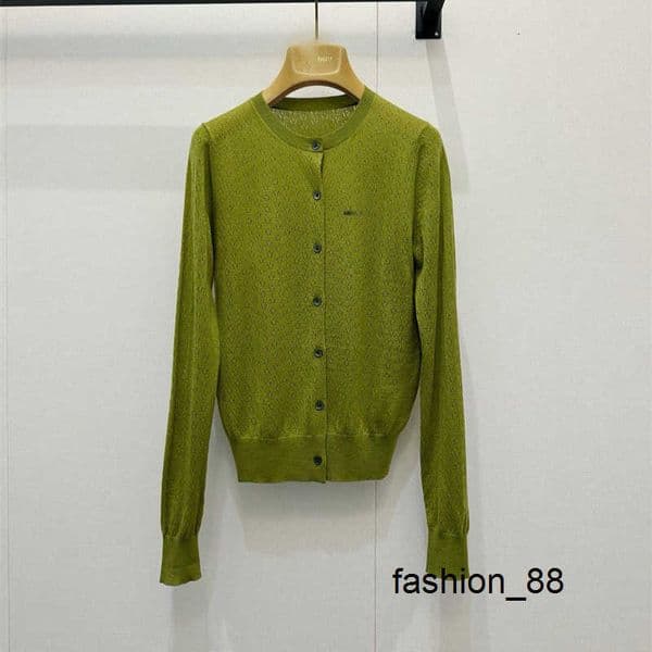 Designer 26 Summer New Style Nanyou High-End Cha Simple Casual Versatile Comfortable Mustard Green Round Neck Knit Cardigan DG4R